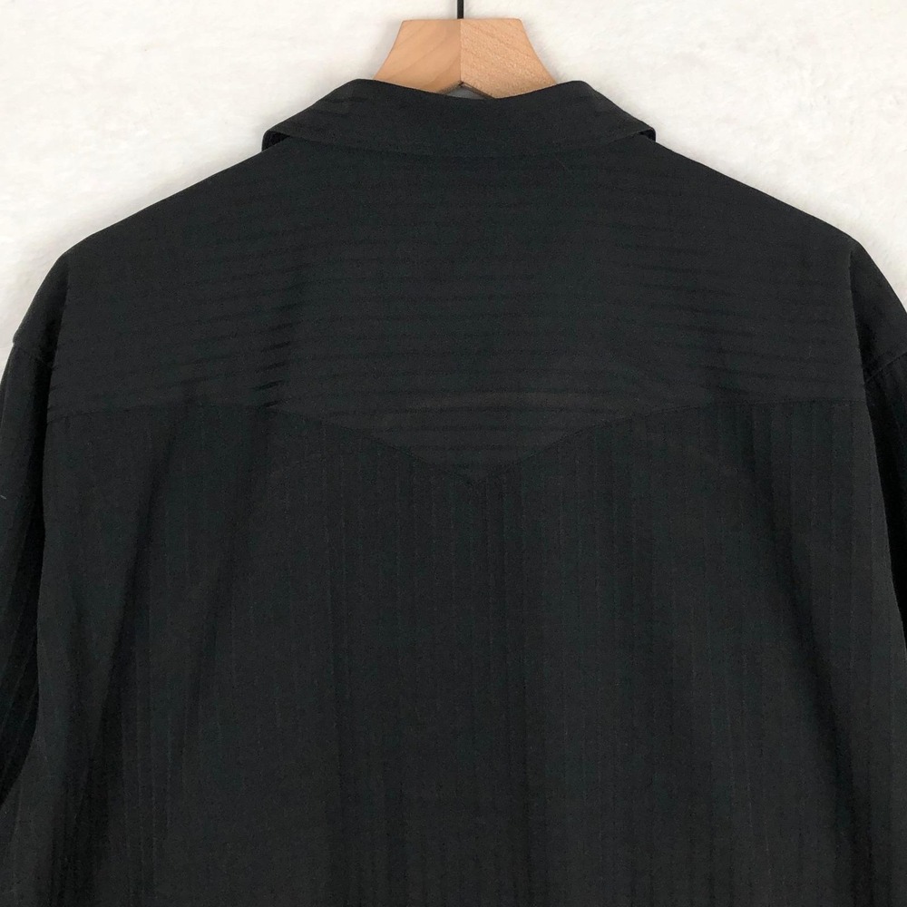 VTG WRANGLER Western Snap Shirt Men's Sz XL Black Shiny Shadow Stripe L/S Cowboy - Picture 8 of 9